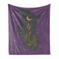 thumbnail image 1 of Night Soft Flannel Fleece Blanket, Woman in Witch Hat Along Wild Plants Herbs Cat Magic of Mother Nature, Cozy Plush for Indoor and Outdoor Use, 60" x 80", Dark Blue Grey and Violet, by Ambesonne, 1 of 5