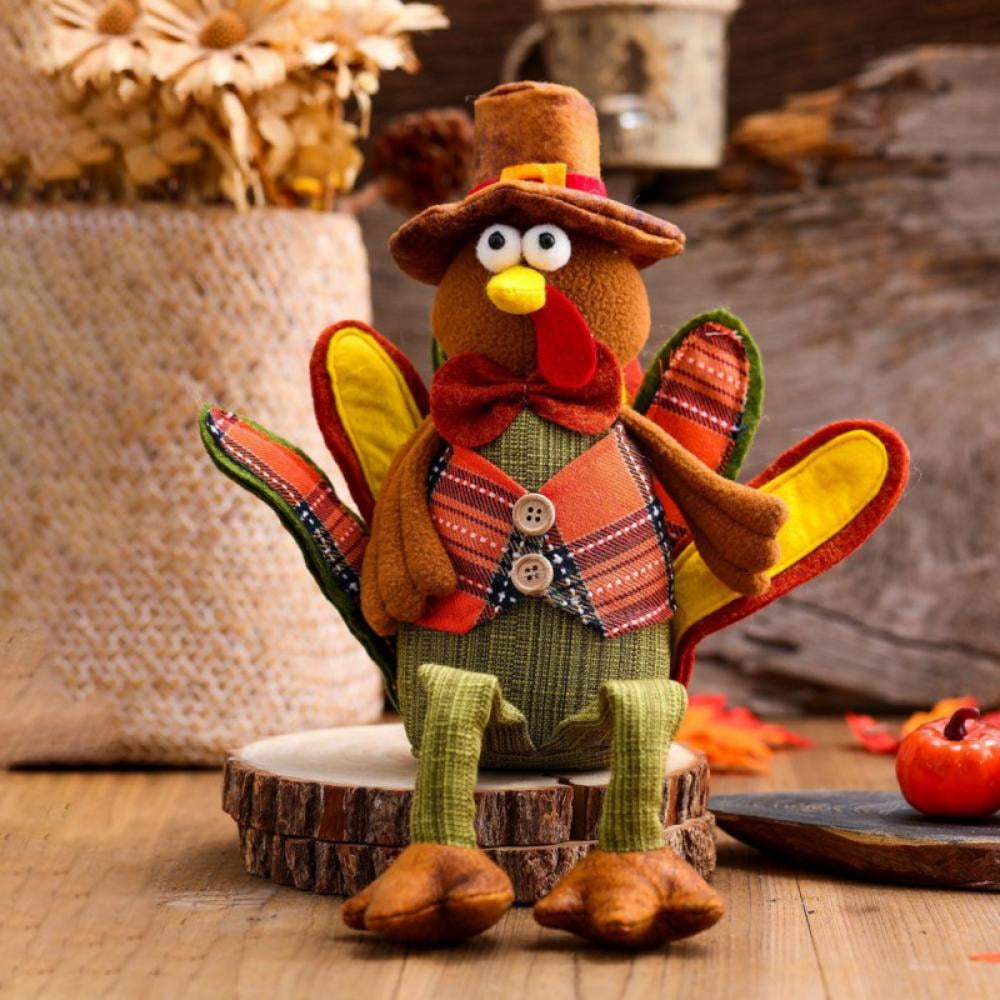 Thanksgiving Decoration Plush Turkey, Sitting Turkeys Fall Decor for