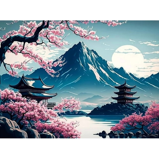 Temples Japonais Mosaïque Broderie Broderie Complète, 30*40cm, Cadre Non Inclus.,5