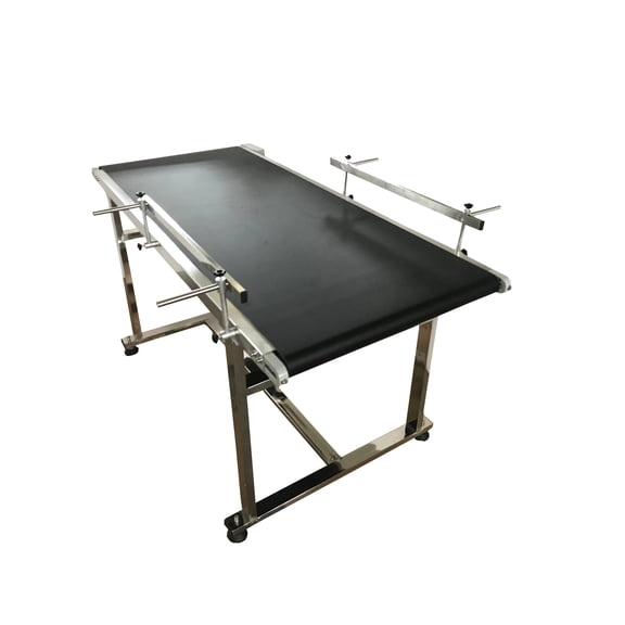 EQCOTWEA 59"*23.6" Flat Conveyor PVC Industrial Transport Conveyor Belt Systems with Double Guardrails Black