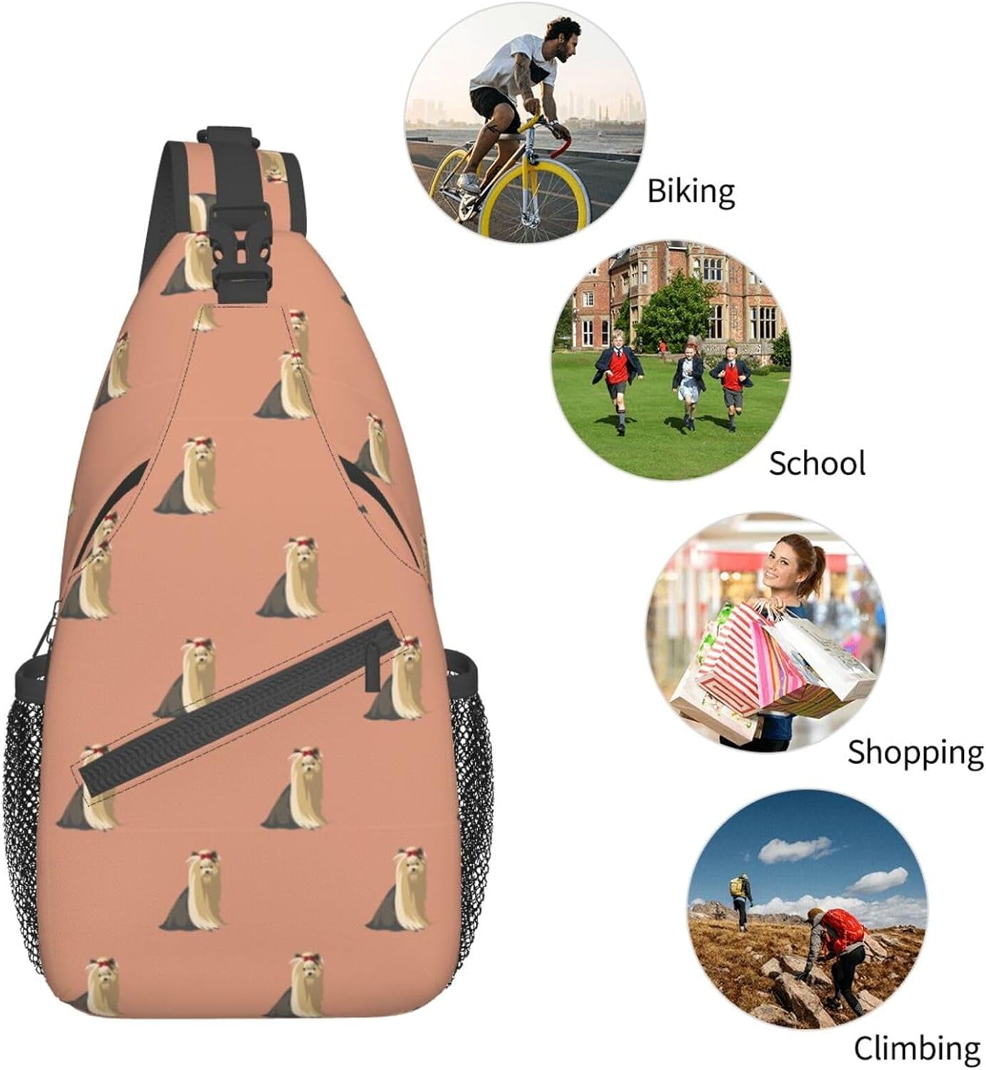 Yorkshire Terrier Animal Pattern Sling Bag Crossbody Hiking Travel Chest Bags Backpack Shoulder Daypack for Women Men