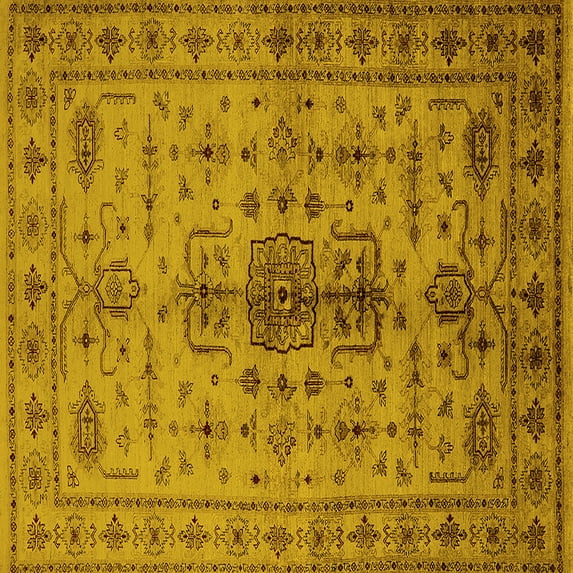 Ahgly Company Machine Washable Indoor Square Oriental Yellow Traditional Area Rugs, 8' Square