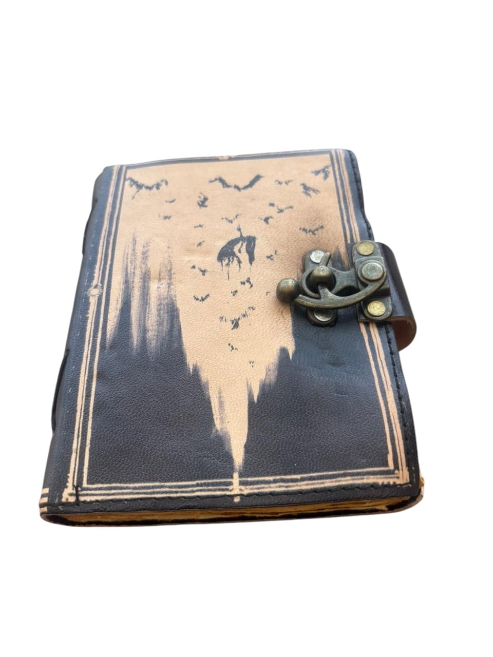 Handmade Leather Gothic Journal with Lock – Bat & Dark Art Design Vintage Deckle Edge Notebook (5x7 Inch, 200 Pages) – Rustic Diary Sketchbook