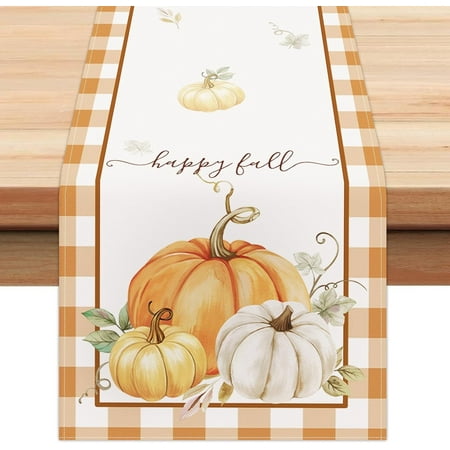 

Fall Table Runner Pumpkin Table Runner for Table Decorations 13x72 Inch Seasonal Autumn Buffalo Plaid Kitchen Dinning Table Decor for Indoor Outdoor Home Party Decor
