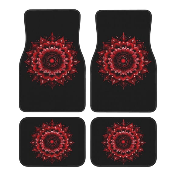 KAKALAD Red Mandala Car Floor Mats 4PC Set Carpet Protection, Universal Fit for Car SUV VA & Truck, Vehicle Front & Rear