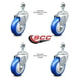 thumbnail image 2 of 4 Inch Blue Polyurethane Wheel Swivel 12mm Threaded Stem Caster Set SCC, 2 of 2