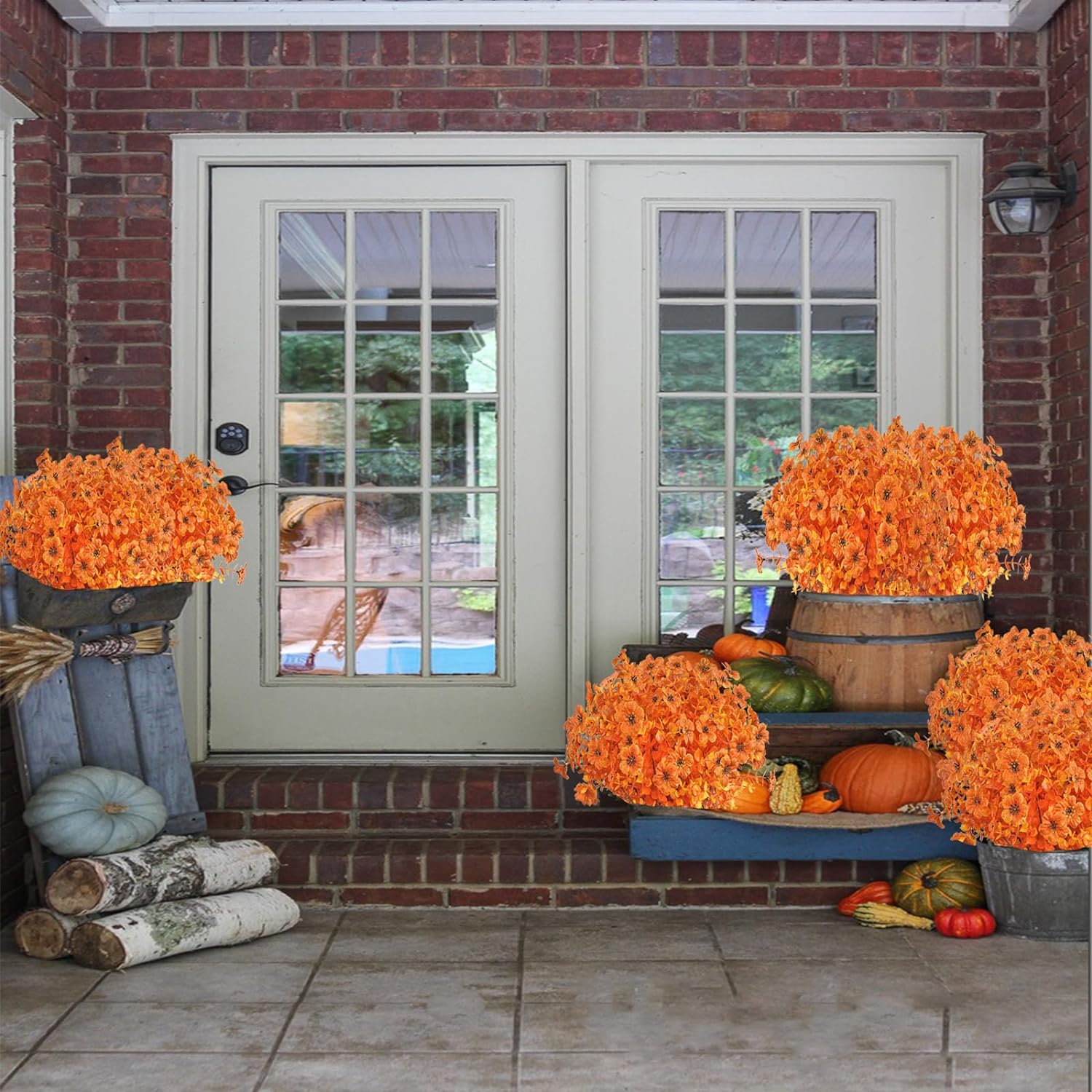 Artificial Outdoor Flowers,8 Bundles UV Resistant Fake Flowers,Outdoor Artificial Plastic Faux Flowers Greenery Plants for Outdoor Garden Porch Window Box Decoration(Rose Red)