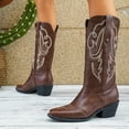 thumbnail image 6 of SACFOF Cowboy Boots for Women Cowgirl Mid Calf Western Boots Embroidered Chunky Heels Pointed Toe Pull On, Perfect for Partys, Country Music Festivals, Concerts, and More, 6 of 7