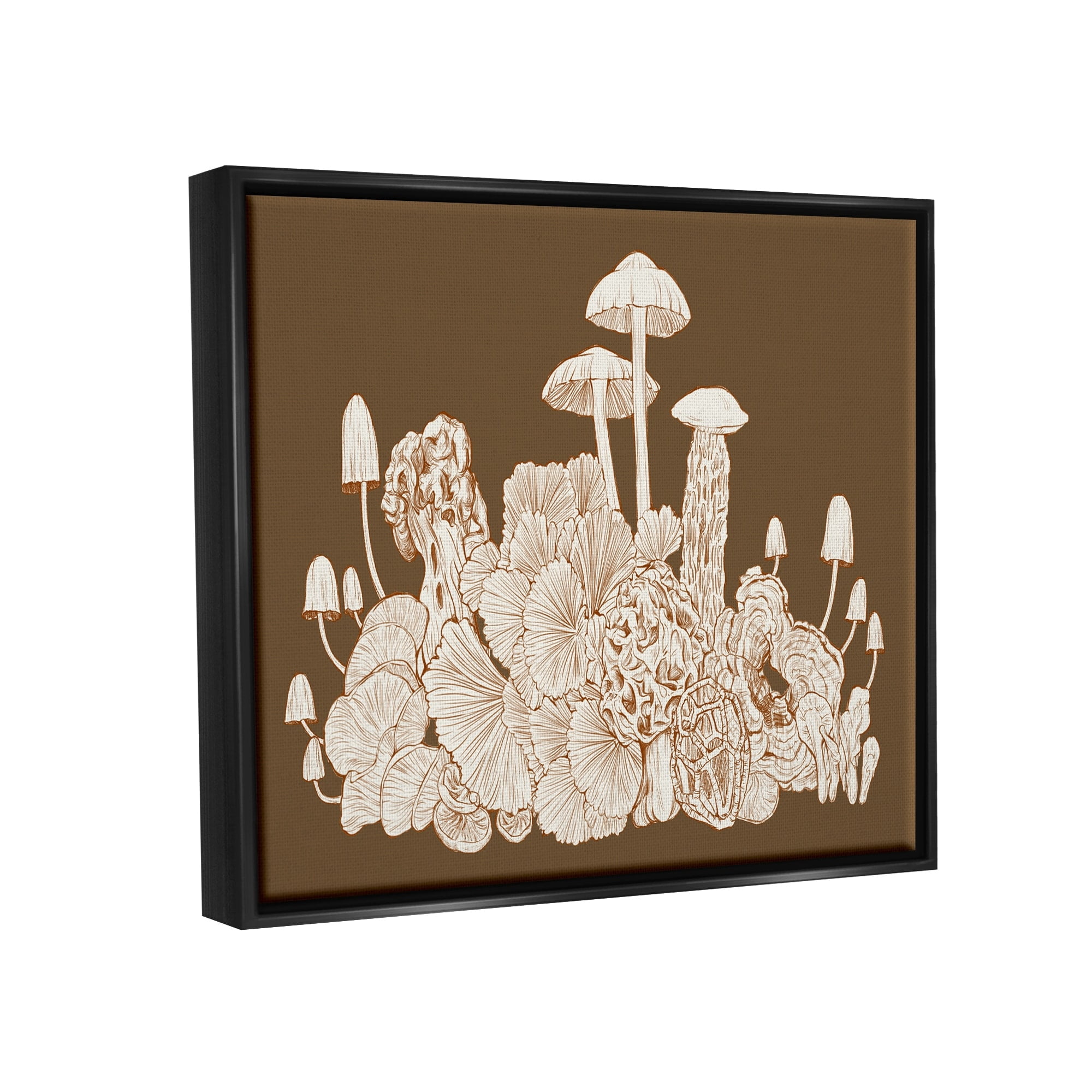 Stupell Industries Mushroom Cluster Sketch Brown Boho Forest Forage Jet Black Framed Floating Canvas Wall Art, 24x30, by Ziwei Li