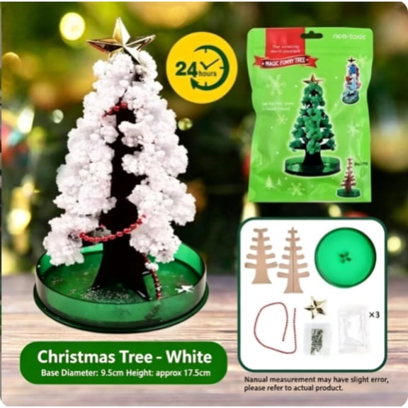 Magic Growing White Christmas Tree DIY Paper Crystal Tree Kit, 24H Growing Magic Snow Xmas Tree for Christmas Party Desktop Decor Ornament