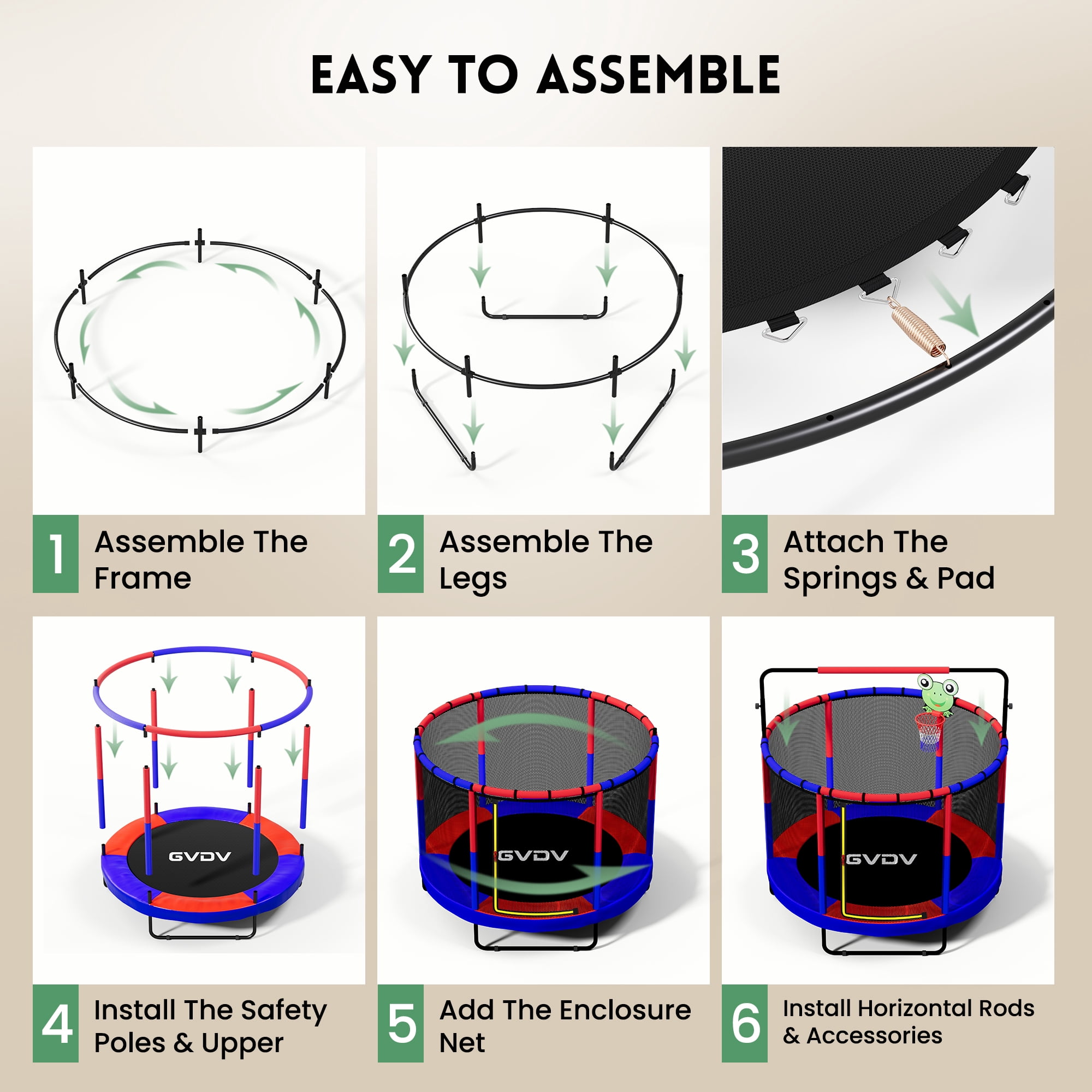 Trampoline for Kids, 60" Toddler Mini Trampoline with Enclosure Net, Basketball Hoop