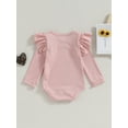 thumbnail image 4 of Wassery Infant Baby Girls Boys Romper Ruffle Long Sleeve Solid Color Jumpsuits 3 6 12 18 Months Newborn Spring Autumn Round Neck Onesie Bodysuits, 4 of 8
