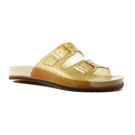 BC Footwear Womens Dimthelights ClearGlitter Slides Size 6