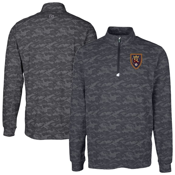Men's-Cutter & Buck  Black Real Salt Lake Big & Tall Traverse Stretch Eco Camo Print Quarter-Zip Pullover Top