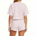 thumbnail image 3 of Womens Lounge 2 Piece Sets Summer Striped Matching Pajamas Set Short Sleeve Oversized T Shirts & Drawstring Shorts XL, 3 of 5