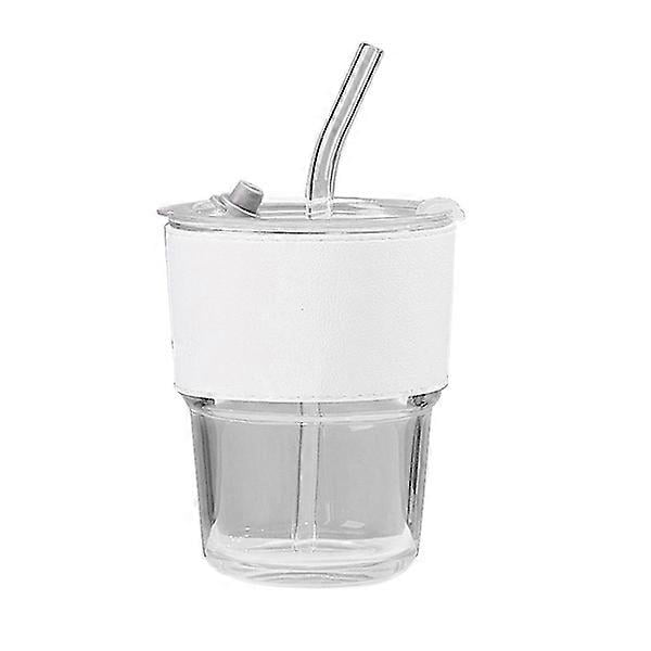400ml Bamboo Joint Glass Cup with Lid and Straw Transparent Bubble Tea Cup Milk white none