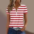 thumbnail image 6 of Guluxicc V Neck T Shirts for Women Short Sleeve Stripe Printed Half Zipper Cozy Fit Tops Spring Summer Womens Shirts, 6 of 6