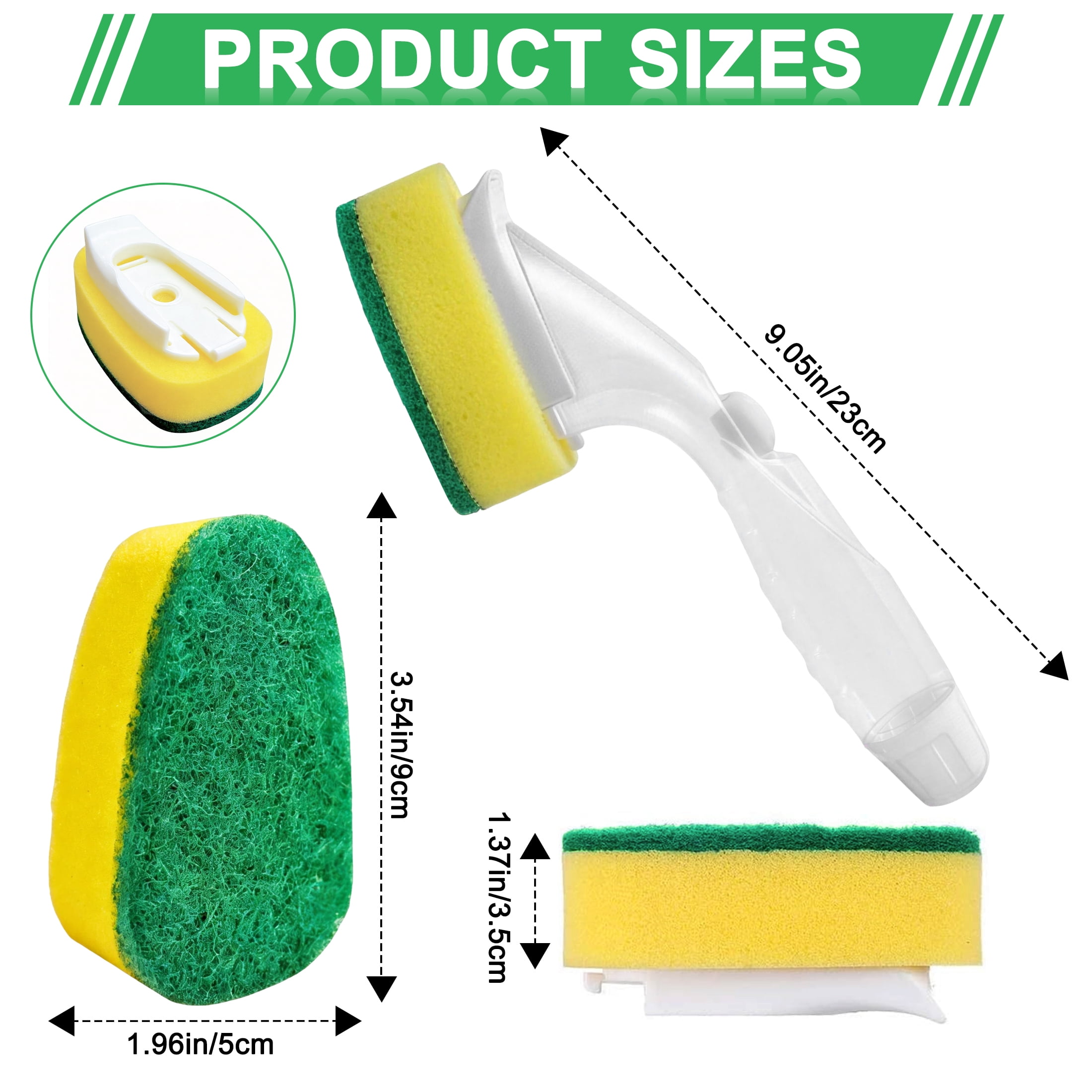 Dish Brush with Soap Dispenser, Kitchen Cleaning Sponge Brush with 7 Refills, Non-Scratch Dish Wand for Dishes, Pots, Pans