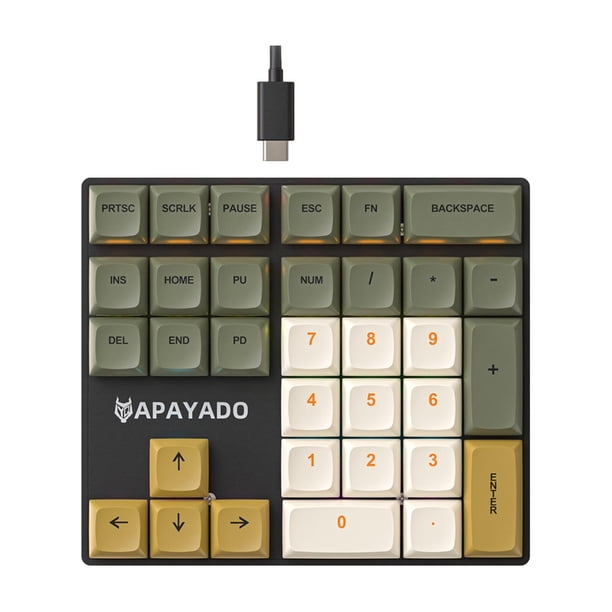 Teclado numérico con cable de 33 teclas, ergonómico, miniteclas PBT portátiles con retroiluminación LED RGB Un eje rojo