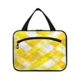 thumbnail image 2 of Travel Hanging Toiletry Bag with 4 Zipped Compartments Waterproof Makeup Accessories Spacious Cosmetic Bag Yellow and White Checkered Squares Large, 2 of 9
