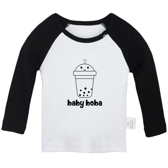 Baby Boba Funny T shirt For Baby, Newborn Babies T-shirts, Infant Tops, 0-24M Kids Graphic Tees Clothing (Long Black Raglan T-shirt, 12-18 Months)