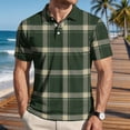 thumbnail image 4 of Homeyce Short Sleeve Polo Shirts for Men Contrast Collared Button Shirts Business Casual Work Office Lightweight Polo Sweatshirt Plaid Short Sleeve Golf Shirts,Green L, 4 of 5