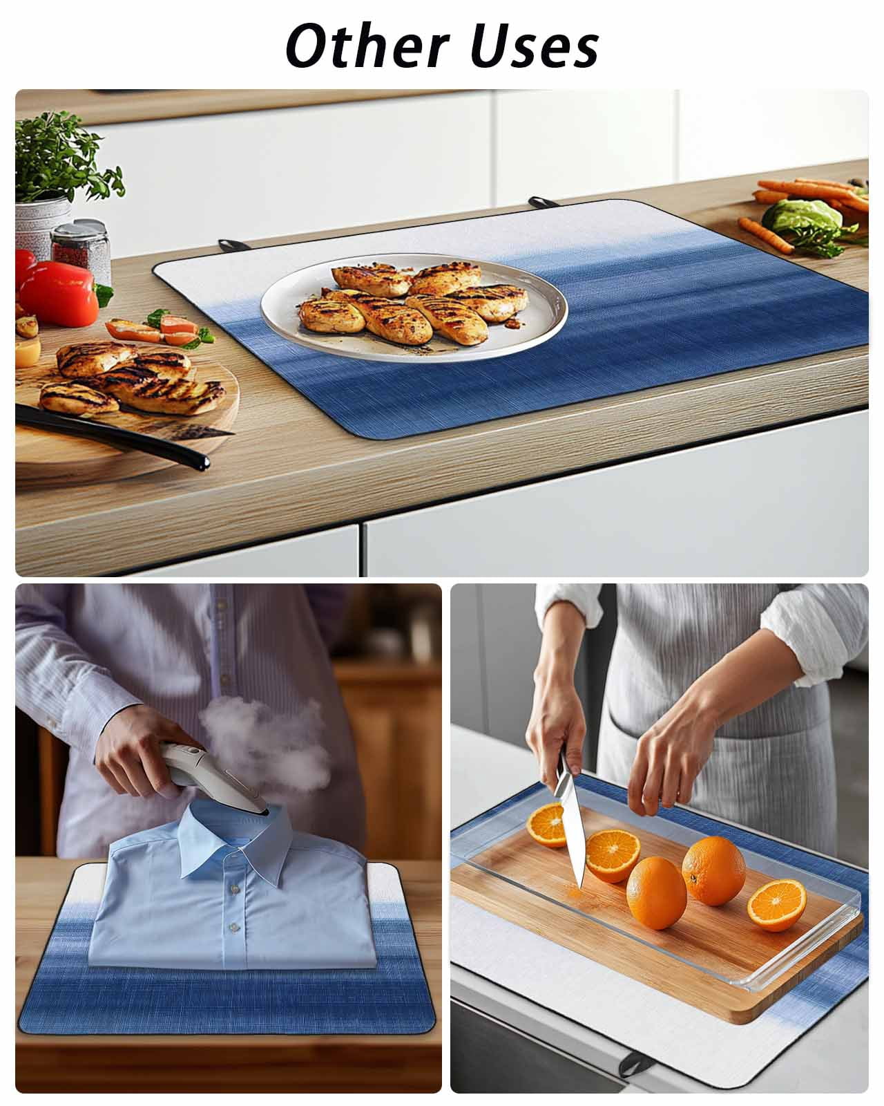 Stove Top Covers for Electric Stove, Navy Blue Ombre Glass Stovetop Cover Protector, Farmhouse Modern Gradient Induction Cooktop Protector Oven Mat for Kitchen Countertop 24"x21"