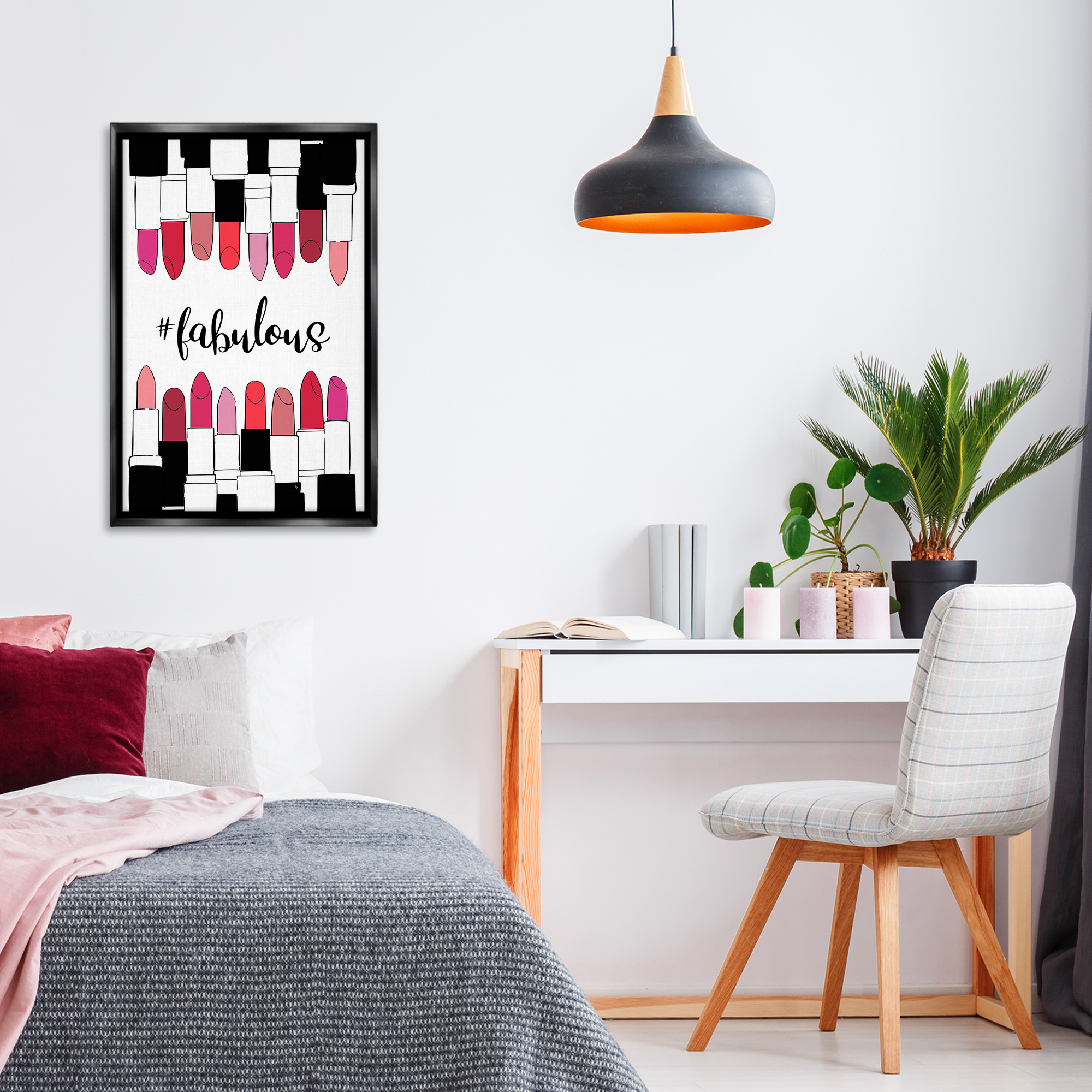 Stupell Industries Hashtag Fabulous Lipstick Beauty & Fashion Painting Black Floater Framed Art Print Wall Art, 21 x 31