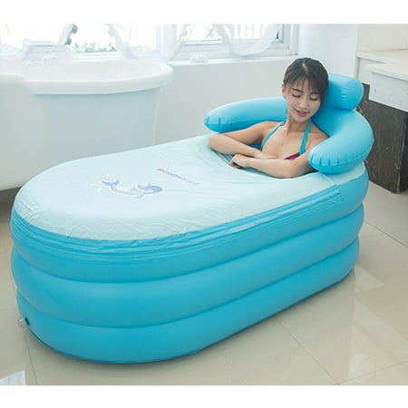 55.1x32.3x25.2 inch Adult Inflatable Bath Tub, Portable Health Care Tub,Summer Super Large PVC Bath Tub Bath Bucket ,with Air Pump (Blue bathtub,