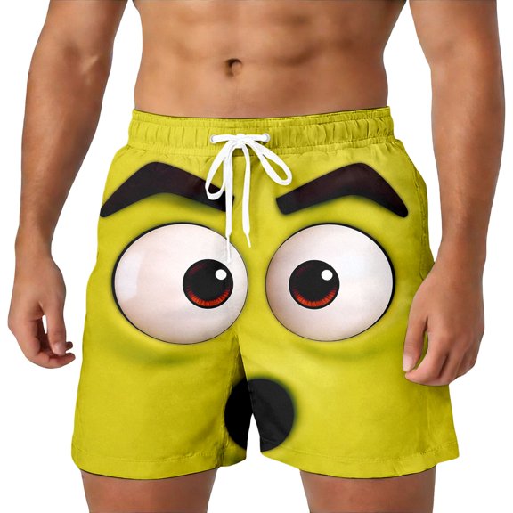 HXWCHs Men's Casual Shorts with Unique Face Print Design Lightweight Comfortable Outdoor Streetwear Fashion for Summer L Yellow