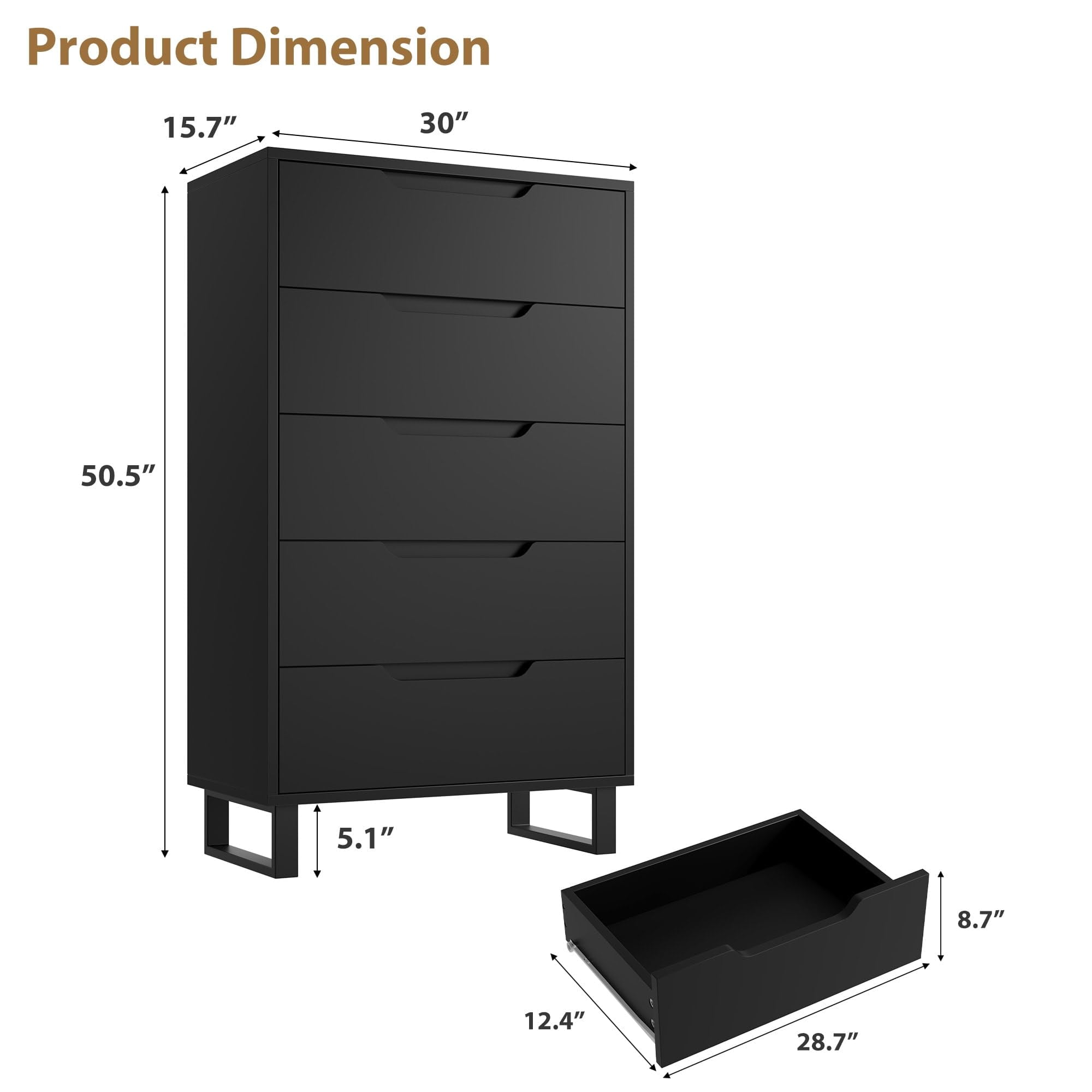 5-Drawer Dresser with Adjustable Base - Spacious Storage Chest for Bedroom & Living Room，