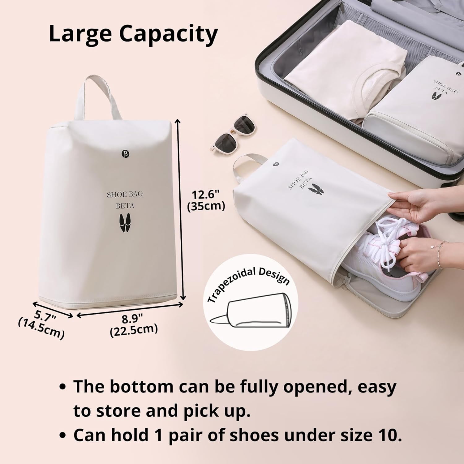 Shoe Bags for Travel, Waterproof Shoe Storage Organizer with Zipper for Men and Women (2 Pack, Pink)