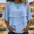 thumbnail image 2 of Tnhcen Women Top 3/4 Sleeve Blouse Chiffon Solid Color Loose Fit Casual A Line Tunic Top with Tiered Detail for Women Daily Vacation S-3XL, 2 of 4