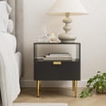 thumbnail image 4 of Masupu Dresser for Bedroom, Fluted Night Stand, End Table for Living Room, Mid Century Modern Bedside Table with Drawers, Nightstand with Gold Metal Legs, Bedroom Furniture Black Stripe, 4 of 9