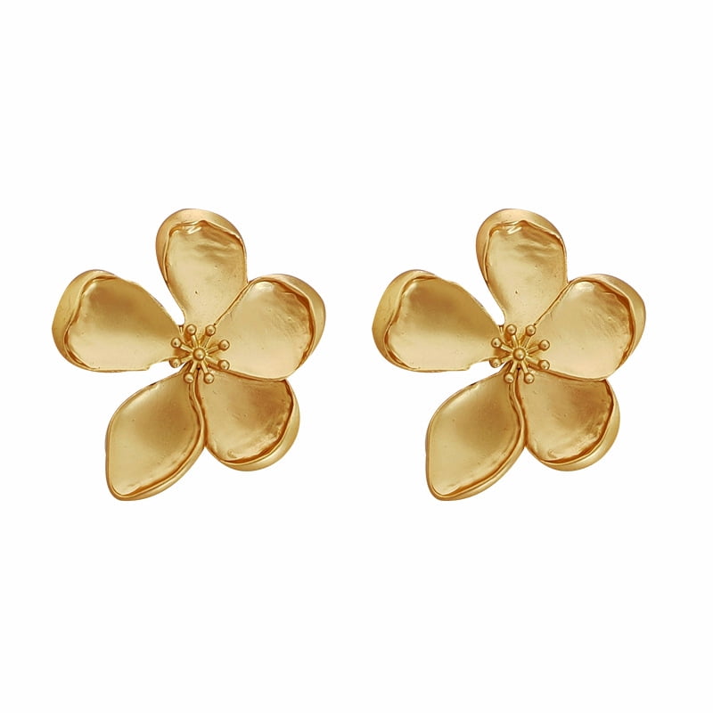 Golden Flower Big Earrings Flower Petal Pattern Metal Dangle Earrings Exaggerated Earrings Jewelry for Women Girls Gold