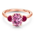 thumbnail image 3 of Gem Stone King 18K Rose Gold Plated Silver Pink Moissanite and Red Created Ruby Engagement Ring for Women | 2.50 Cttw | Oval 9X7MM | Gemstone Birthstone | Size 7, 3 of 6