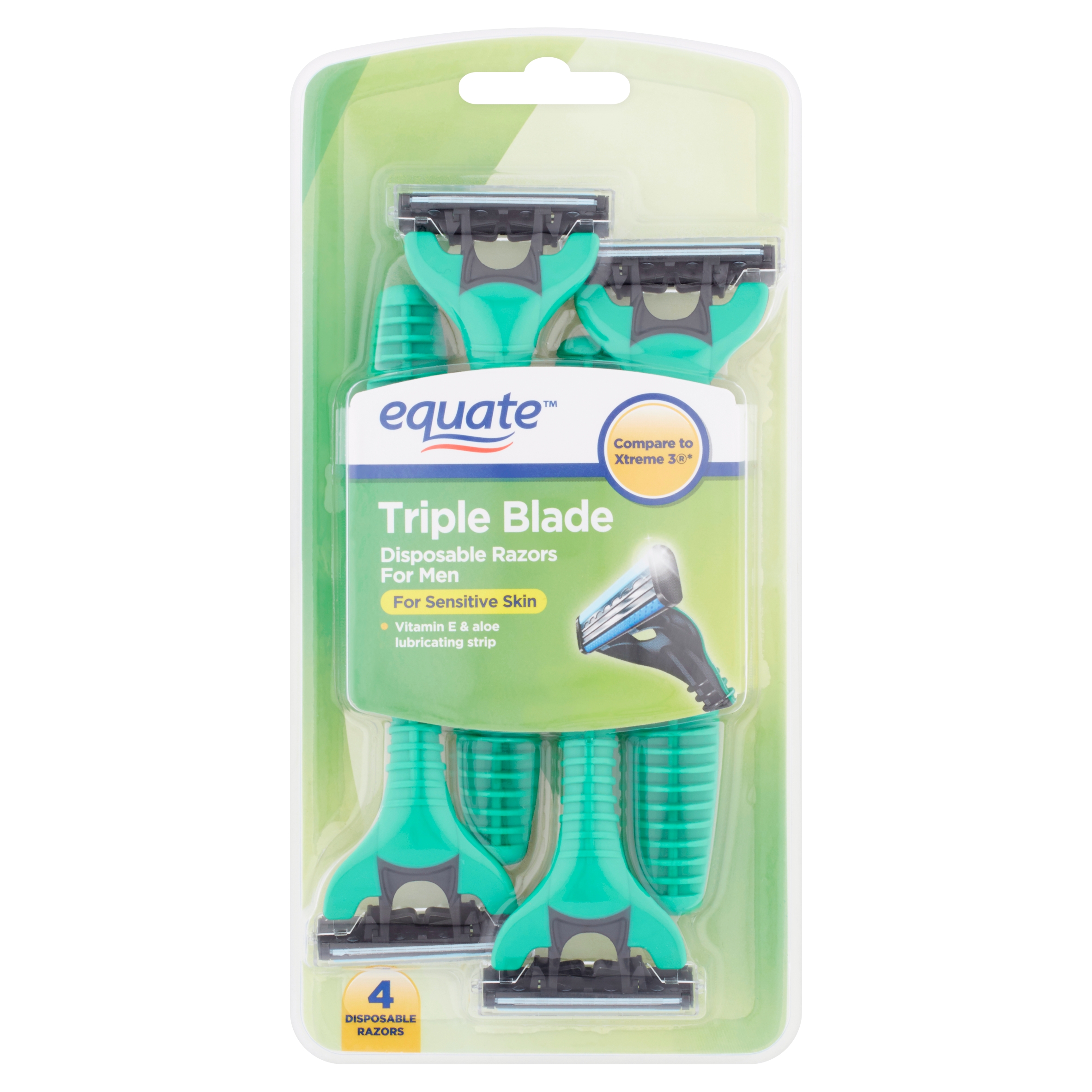 Equate Triple Blade Disposable Razors for Men, 4 count