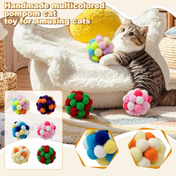 Cat Toy Balls for Indoor Cats,Colorful Wool Felt Interactive Pounce and Chase Toys,Handmade Soft Kitten Balls for Exercise and Boredom Relief,2-Inch - 6PCS