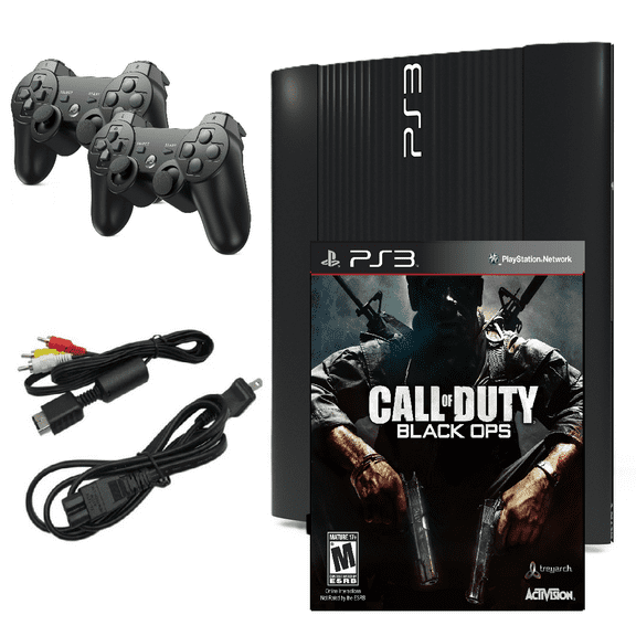 Restored Sony Playstation 3 PS3 Console Super Slim 250GB Black with Call of Duty Black Ops & Two Retrofam Controllers (Refurbished)