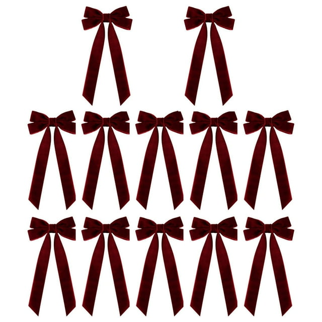 Yuarrent 12 Lazos de Terciopelo para Árbol de Navidad, Adornos Navideños para Decoración de Interiores, Lazos de Terciopelo de Moda para Kits de decoración para fiestas borgoña