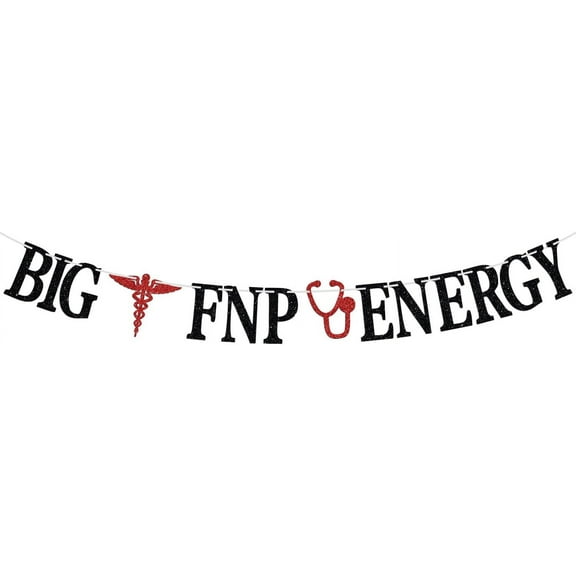 Big FNP Energy Banner, Congrats Family Nurse Practitioner Grad, In My Nurse Era, 2025 Nursing School College Graduation Party Decorations Supplies, Black and Red Glitter
