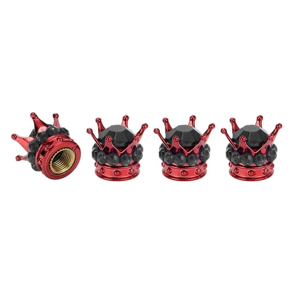 Tire Valve Stem Caps 12.8x15.8MM Car Wheel Valve Cap ABS Copper Red Black Faux Crystal Crown Style 4 Pcs