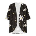 thumbnail image 4 of miqiqism Cardigans for Women 2024 Retro Floral Print Lightweight Cardigan Juniors Casual Duster Jackets 3/4 Ruffle Sleeve Blouse Tops Coat Flowy Loose Kimonos,Black,Medium, 4 of 5