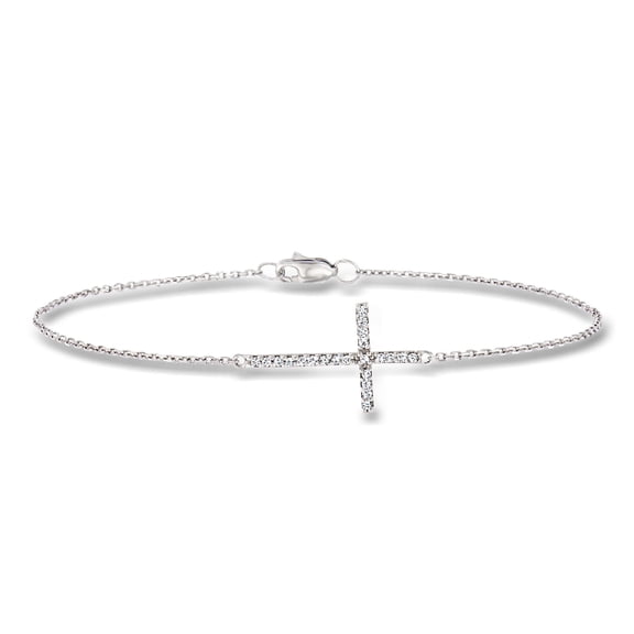 Ross-Simons 14kt White Gold Sideways Cross Bracelet With Diamonds, Women's, Adult