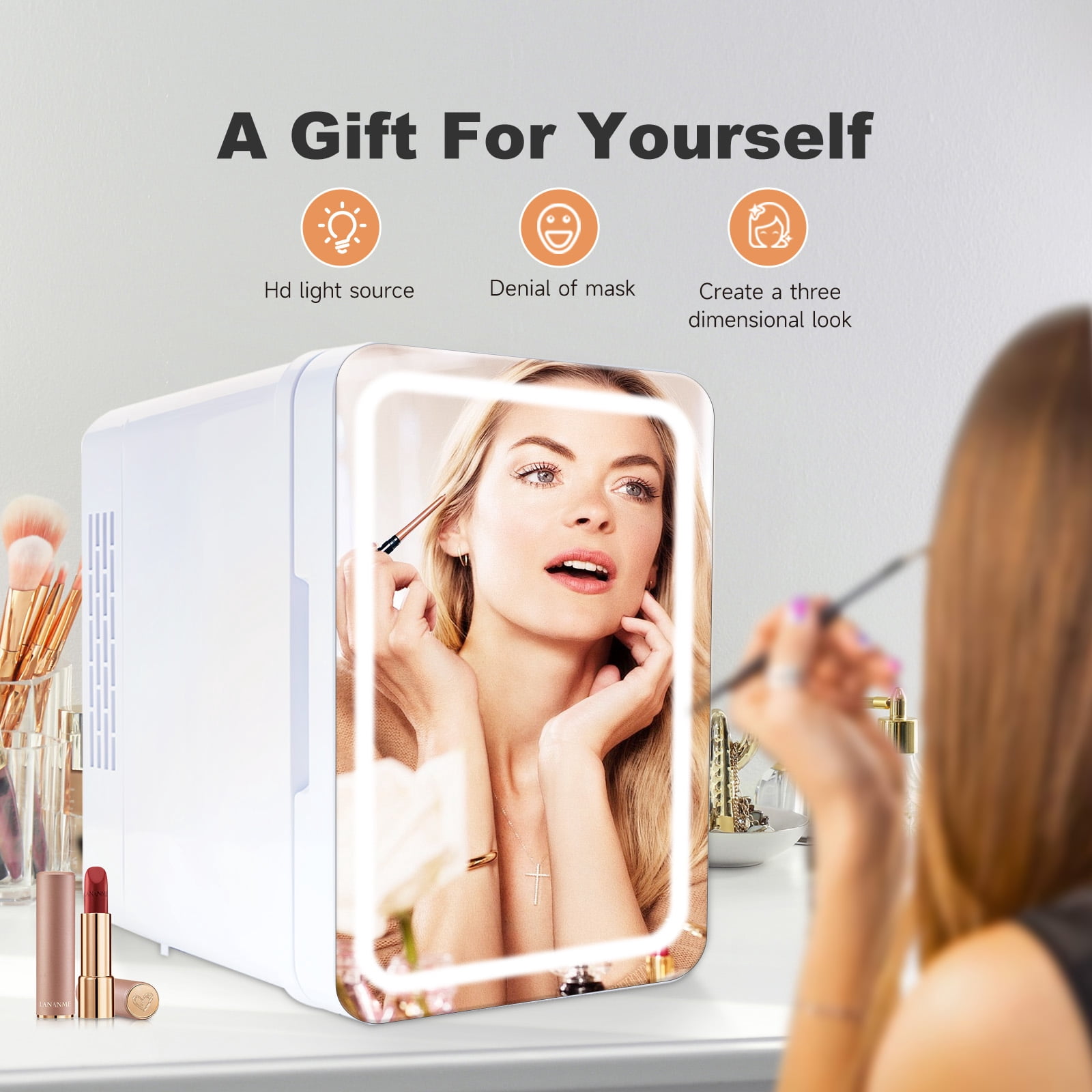 Mini Refrigerator 4L 2in1 Dual Power For Car Home Dormitory Makeup Beauty Refrigerator Freezer with LED Lights (White)
