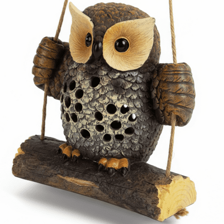 MEHOOM Owl Solar Garden Lights, Resin Hanging Garden Statue for Christmas Outdoor Decor, Sculpture Ornament for Patio, Lawn & Yard,Balcony, House Warming Birthday Gifts for Mom Women Grandma
