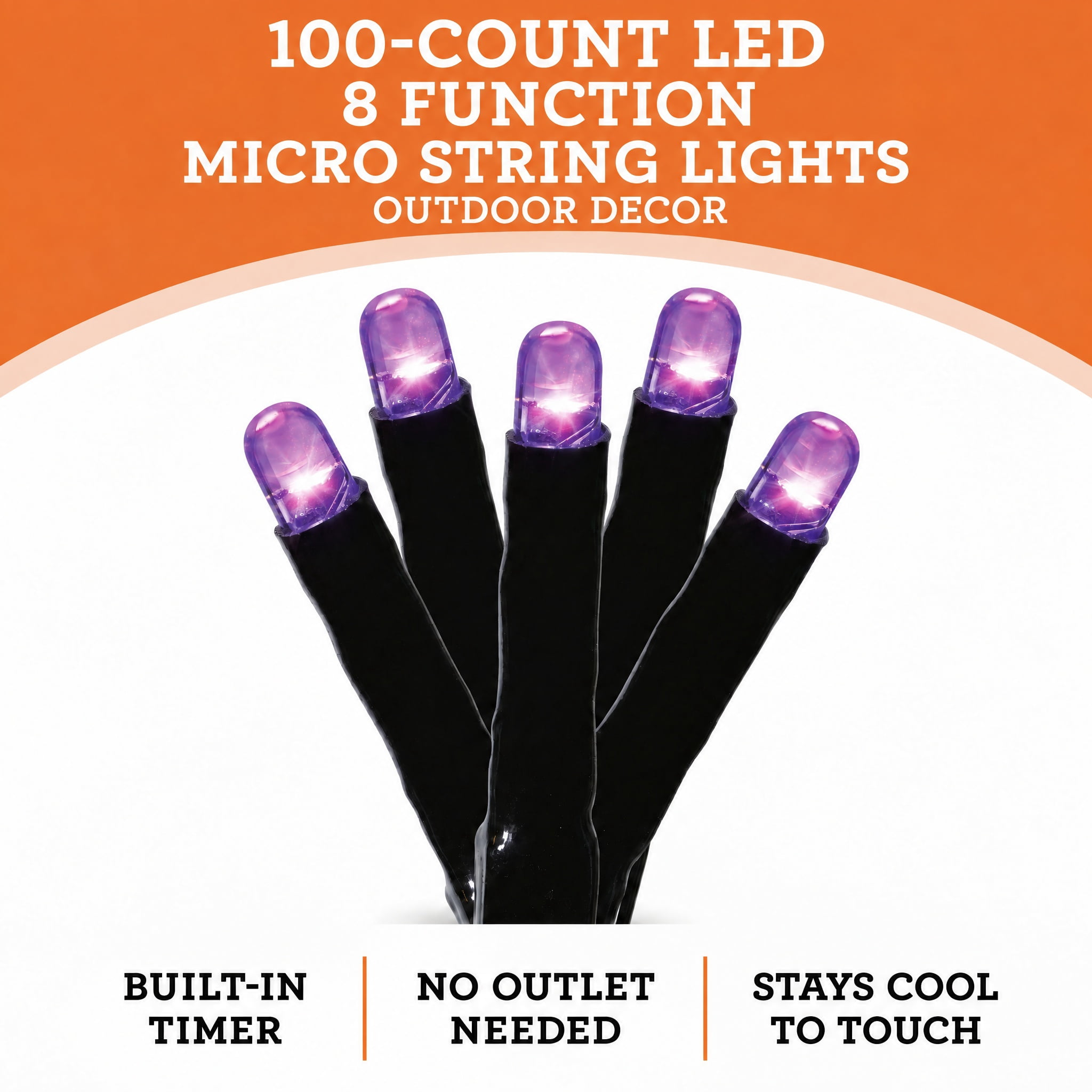 Indoor/Outdoor 100-Count Battery-Operated LED 8-Function Micro String Lights, Purple, 32', Halloween by Way To Celebrate