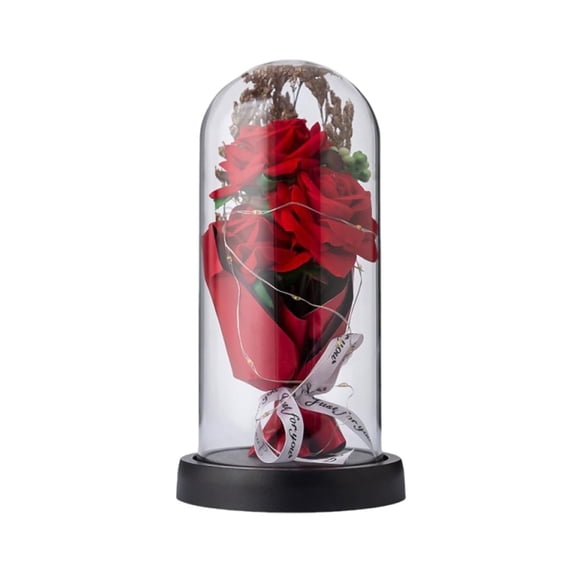 Gifts for Women Preserved Roses Bouquet Forever Rose in Plastic Dome with Led Lights,Unique Gifts for Women Wives Girlfriend Brides Last 3-5 Years