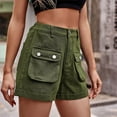 thumbnail image 2 of Cargo Denim Shorts for Teen Girls High Waist Multi-pocket Y2K Jean Short Folded Hem Straight Leg Cargo Cowgirl Shorts, 2 of 7