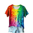 thumbnail image 2 of Tops for Women Short Sleeved Round Neck Rainbow Casual Printed T-shirt Top Multicolor S, 2 of 3